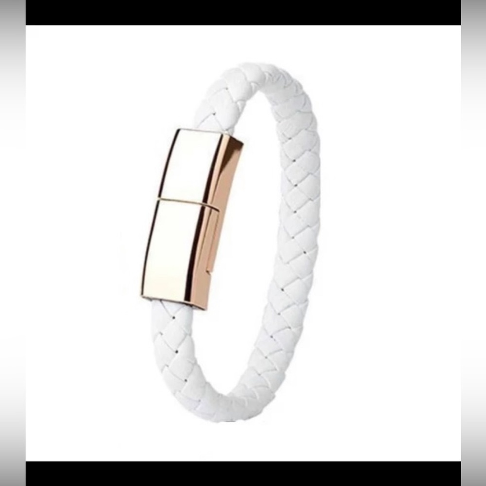 Leather Braided White 2.4A Fast Charging Cable Bracelet USB to iPhone
